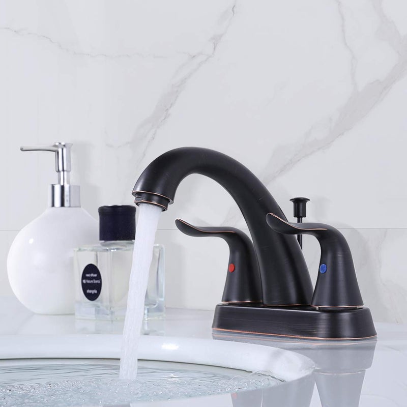 WOWOW Bathroom Faucet 4 inch Centerset Oiled Rubbed Bronze Bathroom Sink Faucet Lift Rod Drain Assembly Stainless Steel Faucets for Bathroom Faucet Retro Lavatory - Image 3